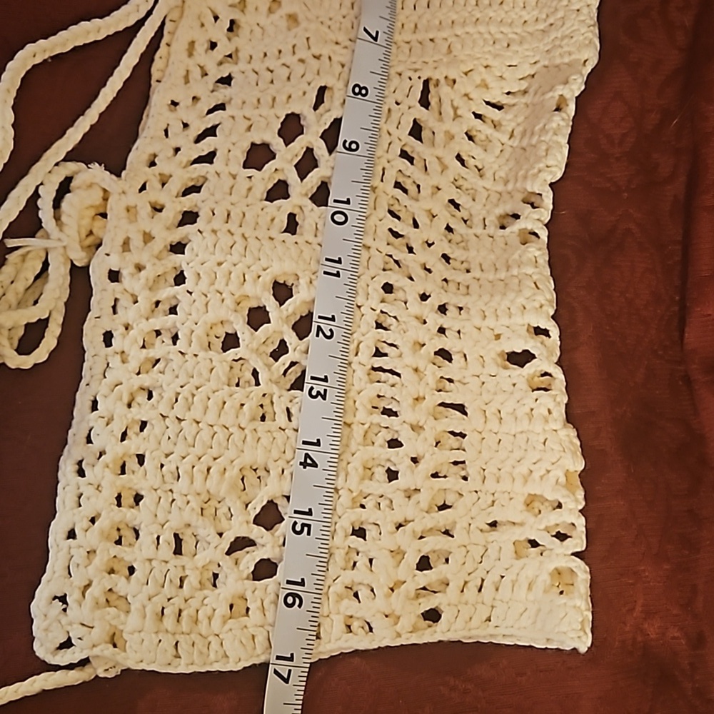 Hand Crafted Crochet Crop-Top Handmade Floral pattern Swim cover-up Cream #752 - Picture 13 of 17